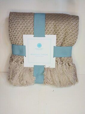 Martha Stewart Collection Bradley Throw Blanket Beige 50 x 60 Fringe NEW Cozy